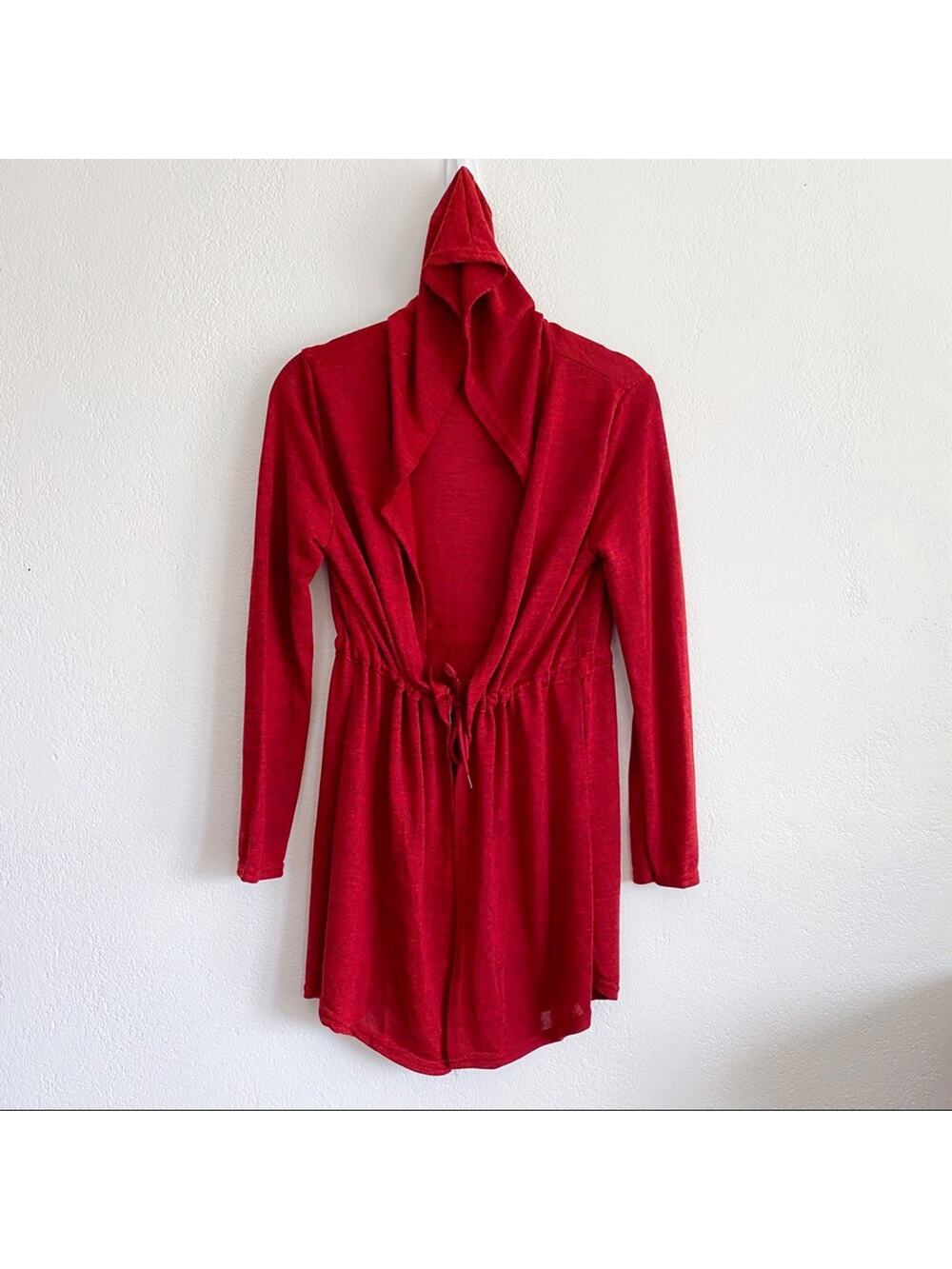 Red Tie Front Cardigan Sweater with Hood Size Small